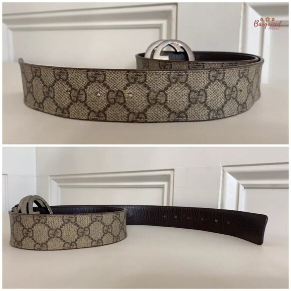 Auth Gucci Dark Brown GG Plus Monogram Interlocking G Buckle Belt Size 85/34 - Picture 11 of 14